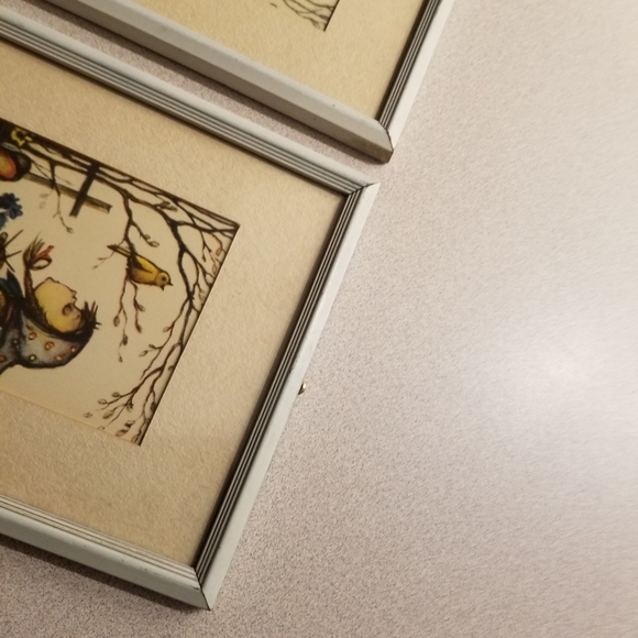 Vintage B. Hummel Girl And Boy Singing Yellow Bird Framed Print - Picture 7 of 15